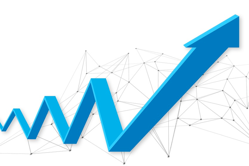 blue arrow line graph